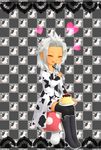  adapted_costume bad_id bad_pixiv_id boots cherry child cow eating food fruit highres kingdom_hearts male_focus mushroom name_tag okitsune_(okitsune-sama) pudding safety_pin shorts silver_hair sitting solo spoon xemnas younger 