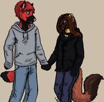  alliieennss canine duo female hand_holding hoodie male mammal marten mustelid rydian 