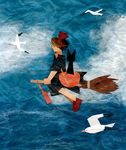  animal bad_deviantart_id bad_id bag bird black_cat bob_cut botjira bow broom broom_riding brown_hair cat cloud hair_bow hairband highres jiji_(majo_no_takkyuubin) kiki kirigami majo_no_takkyuubin seagull short_hair sky 