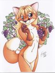  canine female fox fruit grapes hi_res mammal michele_light nude purple_eyes pussy solo 