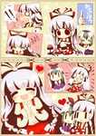  :&gt; blood blush bow character_doll doll fujiwara_no_mokou hair_bow heart kamishirasawa_keine long_hair multicolored_hair nagamo_sakana needle red_eyes solo touhou two-tone_hair 