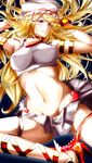  armlet bad_id bad_pixiv_id blonde_hair blue_eyes breasts cosplay cross-laced_footwear halter_top halterneck hat large_breasts long_hair macross macross_frontier midriff navel panties panties_around_one_leg panty_&amp;_stocking_with_garterbelt panty_(psg) panty_(psg)_(cosplay) sheryl_nome solo suriorosi_momizi touhou underwear yakumo_yukari yakumo_yukari_(cosplay) 