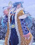  blue_eyes blue_hair facial_mark fur_coat fur_trim giant kirine mabinogi mirror nail_polish queen royal solo toro_(konirio) 