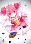  blurry bow bubble_skirt depth_of_field gloves grief_seed hair_bow kaname_madoka kukoluka magical_girl mahou_shoujo_madoka_magica outstretched_hand pink_eyes pink_hair pink_skirt skirt solo soul_gem tears twintails white_gloves 