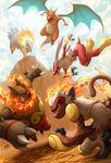  blaziken charizard dragon emboar fire gen_1_pokemon gen_2_pokemon gen_3_pokemon gen_4_pokemon gen_5_pokemon infernape kuroi-tsuki no_humans not_shiny_pokemon pokemon pokemon_(creature) typhlosion 