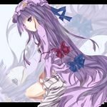  bad_id bad_pixiv_id blush crescent hair_ribbon hat heath41 highres long_hair patchouli_knowledge purple_hair ribbon solo touhou very_long_hair 