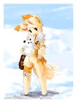  blush brown_eyes extvia female lagomorph pose rabbit scarf short_fur smile snow solo tail tan 