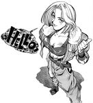  belt blue_mary bomber_jacket boots breasts cleavage english fatal_fury fingerless_gloves fur_collar gloves greyscale jacket medium_breasts midriff monochrome navel open_clothes open_jacket short_hair solo the_king_of_fighters 