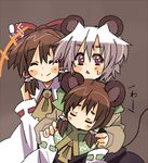  :&lt; animal_ears bad_id bad_pixiv_id blush_stickers closed_eyes detached_sleeves hakurei_reimu if_they_mated mouse_ears mouse_tail multiple_girls nazrin shippoto tail touhou 
