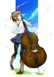  bad_id bad_pixiv_id black_legwear blue_sky boots brown_hair day double_bass green_eyes instrument naeta open_mouth original pantyhose ponytail sky smile solo squirrel 