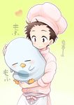  bird blush brown_eyes chef_hat hat heart holding komatsu_(toriko) penguin saliva short_hair sleeping smile toriko_(series) 