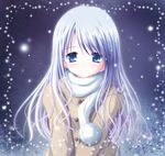 bad_id bad_pixiv_id blue_eyes blue_hair blush coat copyright_request long_hair scarf smile snow solo yuunagi_yuu 