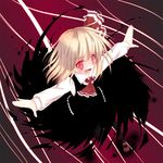  blonde_hair blush bow darkness fang hair_bow hair_ribbon open_mouth outstretched_arms razy_(skuroko) red_eyes ribbon rumia short_hair smile solo touhou 