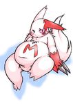 blush chubby embarrassed fat lazy_background morbidly_obese pok&eacute;mon pudgy solo tummy zangoose 