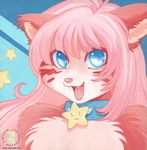  :3 blue_eyes canine cat chest_tuft collar cute feline female fox hair kacey kawaii looking_at_viewer open_mouth pink pink_hair simple_background smile solo stars 
