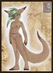  female green_hair kangaroo looking_at_viewer marsupial nude pouch scar solo 