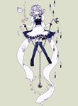  bad_id bad_pixiv_id blue_legwear braid clock cup fusuma_(not_found) izayoi_sakuya knife maid maid_headdress one_eye_closed red_eyes saucer short_hair silver_hair solo spoon teacup teapot thighhighs touhou twin_braids 