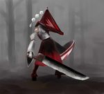  bad_id bad_pixiv_id crossover detached_sleeves fusion geta gloves graetz great_knife helmet inubashiri_momiji parody pyramid_head shield silent_hill silent_hill_2 skirt solo sword tengu-geta touhou weapon 