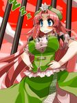 atyuto bad_id bad_pixiv_id blue_eyes blush bow braid breasts chinese_clothes drooling gate hair_bow hands_on_hips hong_meiling large_breasts long_hair nose_bubble red_hair sleeping sleeping_upright solo star touhou twin_braids very_long_hair zzz 