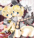  1girl argyle argyle_legwear ass ayuayu bad_id bad_pixiv_id blush bow brother_and_sister bulge crossdressing hair_bow incest kagamine_len kagamine_rin panties siblings striped striped_legwear striped_panties thighhighs twincest twins underwear vertical-striped_legwear vertical_stripes vocaloid 