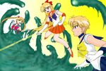  3girls aino_minako bishoujo_senshi_sailor_moon cencored monster multiple_girls sailor_moon sailor_uranus sailor_venus slime smile ten'ou_haruka tenou_haruka tentacle tentacles tiara tsukino_usagi twintails 