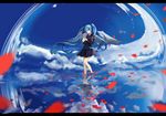  bad_id bad_pixiv_id blue_eyes blue_hair cloud formal hair_ribbon hatsune_miku letterboxed lightofheaven long_hair necktie petals reflection ribbon saihate_(vocaloid) salt_flats skirt sky solo twintails very_long_hair vocaloid wading water 
