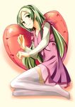  dress green_eyes green_hair heart heart_pillow minamino_kanade pillow ponytail precure solo suite_precure thighhighs y_kimisaki 