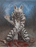  blood bones dark_natasha looking_at_viewer smoke solo soup striped_hyena stripes tribal 