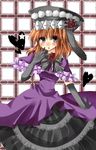  bad_id bad_pixiv_id bow dress elbow_gloves eva_beatrice flower gloves hat heart highres mameguri orange_hair purple_eyes red_flower red_rose ribbon rose solo star umineko_no_naku_koro_ni 