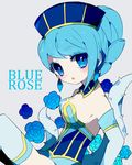  amesawa_mokke bad_id bad_pixiv_id bare_shoulders blue_eyes blue_flower blue_hair blue_rose blue_rose_(tiger_&amp;_bunny) character_name crystal_earrings earrings elbow_gloves flower gloves jewelry karina_lyle lipstick makeup rose short_hair solo thighhighs tiger_&amp;_bunny 