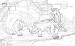  background canine carra cave claws disarine dragon ears female forest fur hesitant hindpaw horns hybrid inks leading line_art scales scalie sefeiren sketch smile tail tree unsure water wings 