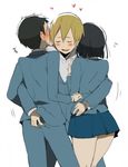  1girl 2boys ass bisexual blush durarara!! female groping hug kida_masaomi male multiple_boys ryuugamine_mikado school_uniform skirt sonohara_anri student yaoi 