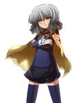  bad_id bad_pixiv_id bell_zephyr braid cloak crossed_arms night_wizard rumirukusu school_uniform short_hair silver_hair solo thighhighs yellow_eyes zettai_ryouiki 