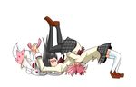  akemi_homura black_hair black_legwear german_suplex kaname_madoka kyubey legs_over_head long_hair mahou_shoujo_madoka_magica mitakihara_school_uniform multiple_girls panties pantyhose pink_hair rariatto_(ganguri) school_uniform short_hair suplex thighhighs twintails underwear white_legwear wrestling 