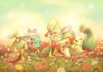  bulbasaur chikorita flower no_humans pokemon snivy treecko turtwig whimsicott 