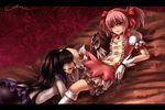  akemi_homura bad_id bad_pixiv_id ball_gag bdsm black_hair blush bondage bound choker dress gag gagged hair_ribbon hairband highres kaname_madoka kneehighs letterboxed long_hair madcocoon magical_girl mahou_shoujo_madoka_magica multiple_girls out_of_character pantyhose pink_eyes pink_hair profile puffy_sleeves red_choker ribbon saliva short_hair tears twintails white_legwear yuri 