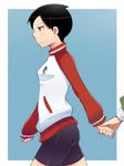  bike_shorts black_hair em holding_hands jacket mitama_mayo out_of_frame raglan_sleeves sayonara_zetsubou_sensei short_hair solo_focus tomboy track_jacket very_short_hair yellow_eyes yin_yang 