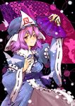  bad_id bad_pixiv_id breasts bug butterfly fan folding_fan hat hexagon hitodama insect japanese_clothes kurisu_sai light_particles medium_breasts pink_eyes pink_hair saigyouji_yuyuko saigyouji_yuyuko's_fan_design shippou_(pattern) solo touhou 