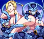  1girl android_18 ass backboob blonde blonde_hair breasts cell_jr censored dragon_ball dragonball earrings ichijiku jewelry large_breasts looking_back nipples pussy rape tentacle 