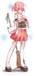  bad_id bad_pixiv_id blue_eyes broom clog_sandals detached_sleeves hair_bobbles hair_ornament highres japanese_clothes kazami_ryouya miko obi original pink_hair sash short_hair solo standing tabi thighhighs white_legwear zettai_ryouiki 