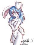  breasts covering_self cute female lagomorph nude rabbit shy solo spazzykoneko white 