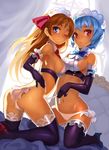  ass ayanami_rei bad_id bad_pixiv_id banned_artist blue_eyes blue_hair breasts brown_hair cameltoe elbow_gloves eyelashes gloves high_heels lace lace-trimmed_thighhighs legs long_hair looking_back maid_headdress medium_breasts multiple_girls neon_genesis_evangelion one_eye_closed panties red_eyes shoes side-tie_panties sideboob souryuu_asuka_langley thighhighs thighs underwear xil 