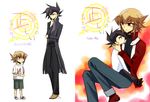  black_eyes black_hair blush brown_hair child heinicke hug male_focus manjoume_jun multiple_boys school_uniform smile yuu-gi-ou yuu-gi-ou_gx yuuki_juudai 