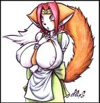  breasts canine eklips female fox hyper hyper_breasts nipple_slip solo uhoh 