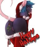  anus arm_warmer blue_eyes blue_hair butt female hair hat looking_back looking_over_shoulder mistletoe mouse outfit presenting pussy raised_tail rodent ryukyur santa_hat solo standing stockings tail xmas 