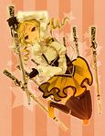  bad_id bad_pixiv_id beret blonde_hair boots detached_sleeves drill_hair fingerless_gloves gloves gun hat magical_girl magical_musket mahou_shoujo_madoka_magica ono_(0_no) pleated_skirt puffy_sleeves rifle skirt solo star thighhighs tomoe_mami weapon yellow_eyes 