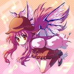  alternate_hair_length alternate_hairstyle bad_id bad_pixiv_id claws fingernails floating_hair hat long_fingernails long_hair musical_note mystia_lorelei pink_hair shoes solo tomo1030 touhou winged_shoes wings 