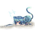  animal_ears blue_eyes blue_hair blue_skirt boooo-im cat_ears cat_tail chibi fire_emblem fire_emblem:_monshou_no_nazo fish fishing_line hair_ornament kemonomimi_mode male_focus marth skirt solo staring tail 