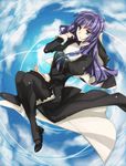  fractale kmikan long_hair pantyhose phryne priest purple_eyes purple_hair solo 