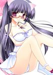  animal_ears areolae bad_id bad_pixiv_id bespectacled blush breasts cat_ears dress glasses gokou_ruri hairband hiyori-o large_breasts long_hair mole mole_under_eye ore_no_imouto_ga_konna_ni_kawaii_wake_ga_nai panties pantyshot pantyshot_(sitting) pink_eyes purple_hair sitting solo strap_slip underwear 